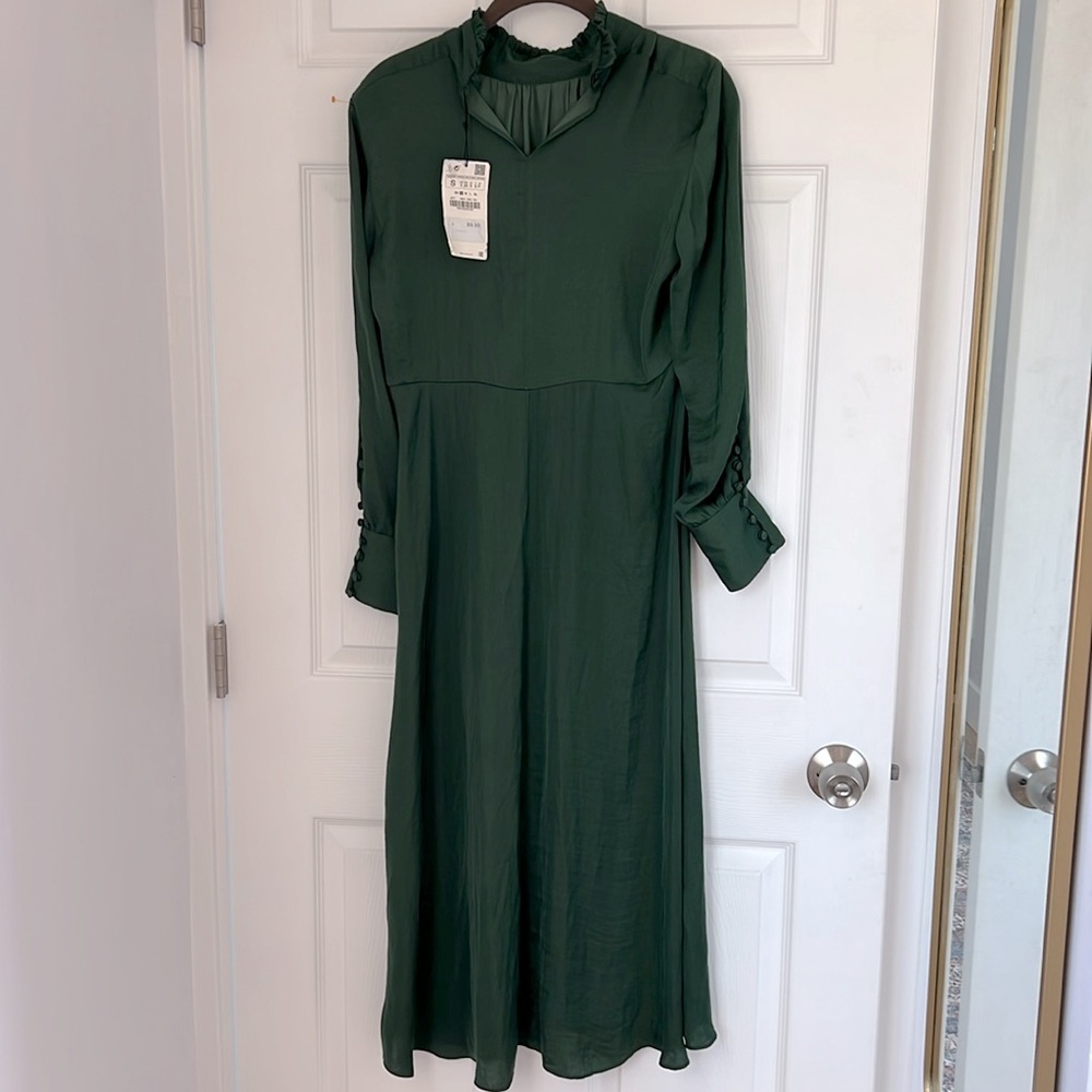 NWT ZARA Elegant Satin Long Sleeve Mock Neck Midi Dress Size Small $80 - Picture 8 of 11
